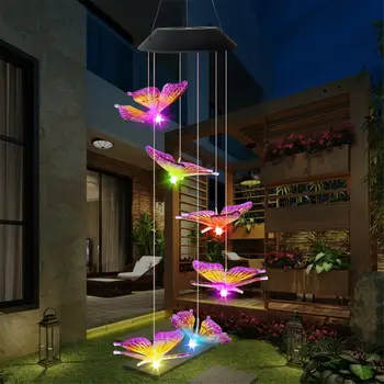 Solar LED Alimentat de Vânt Chime Transparent Fluture Colibri bate Vântul își Schimbă Culoarea pentru Petrecerea Terasă Curte, Gradina Decor
