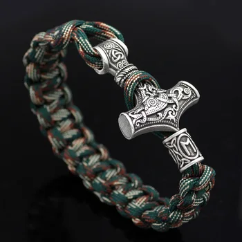Youe a Strălucit Nordici Viking Thor Mjolnir Ciocan Paracord Amuletceltic Rune Nod Amuleta Scandinave Bratara Vantage Verde și Alb