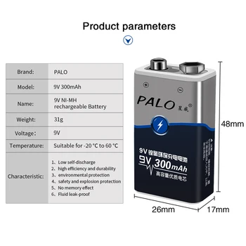 PALO reîncărcabilă baterie 9V încărcător 5 sloturi usb 9V 6f22 incarcator+2-8pcs 9V nimh baterii reincarcabile baterie 9V