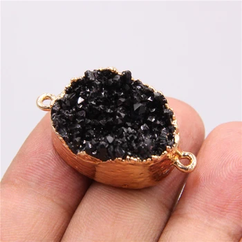 Naturale cristal negru cuarț conector pandantive colier bratara Accesorii agate druzy conector charm pandantiv bijuterii cadouri
