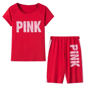 Fanco Casual Roz Scrisoarea Imprimate Femei Trening Seturi, Plus Dimensiunea Moda de Vara T-Shirt Și Pantaloni scurți 2 buc Haine 3XL