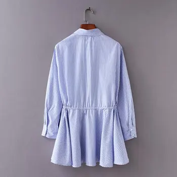 Femei vintage maneca lunga cu dungi loose tiv bluza Bluza bluze femei talie cordon de afaceri casual femininas blusas LS2563