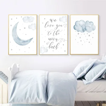 Copilul Poster Blue Moon Nori de Perete de Arta Canvas Pepinieră Citate de Imprimare Nordic Copil Decorare Dormitor Imagine Tablou pentru Camera Copilului
