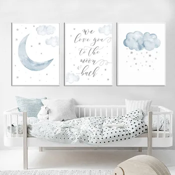 Copilul Poster Blue Moon Nori de Perete de Arta Canvas Pepinieră Citate de Imprimare Nordic Copil Decorare Dormitor Imagine Tablou pentru Camera Copilului