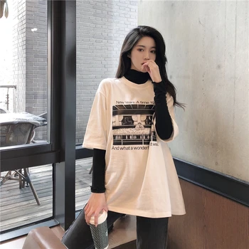 Primavara-Vara 2020 Nou Print Jumătate maneca tricou Streetwear Harajuku Femeile pierd O-Gât Topuri Elevii Casual Tricou Supradimensionat