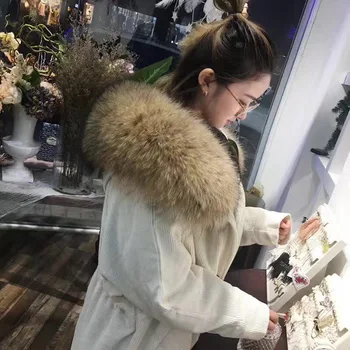 MaoMaoKong 2020 jacheta de Iarna palton femei hanorac pantaloni de Catifea cord haină de blană real raton guler de blană naturală de vulpe blană de linie de brand stil