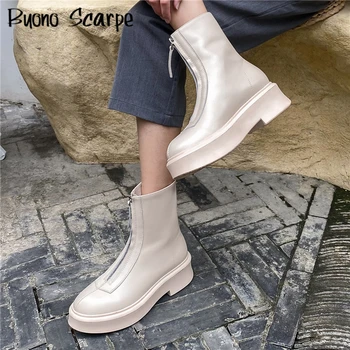 Toamna Iarna Noi De Moda Casual, Confortabil Platforma Glezna Cizme Din Piele De Pluș Cizme Scurte Femei, Cu Fermoar Frontal Pantofi Plat