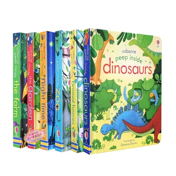 6 Buc Usborne Peep În Interiorul Zoo Animal de Învățământ limba engleză 3D Clapeta de Cărți ilustrate pentru Copii Carte de Lectură pentru copii Cadouri