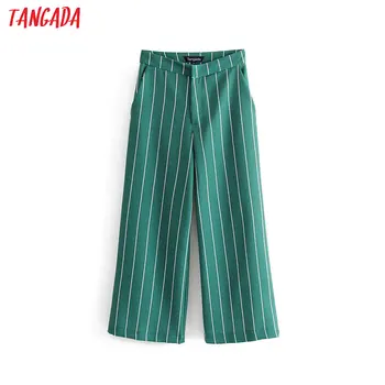 Tangada vara 2019 femeie înaltă talie pantaloni largi picior dungă verde retro feminin streetwear pantaloni casual mujer DA49