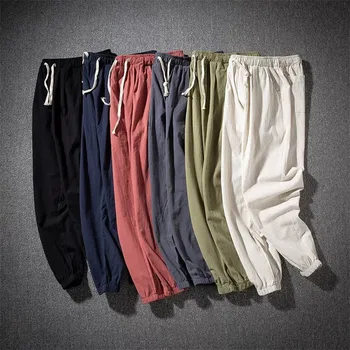 Barbati Pantaloni Lenjerie de pat din Bumbac Cordon Pantaloni Harem Glezna-Lungime solid High Street Pantaloni Fashion Pantaloni Plus Dimensiune M-6XL 7XL