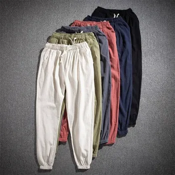 Barbati Pantaloni Lenjerie de pat din Bumbac Cordon Pantaloni Harem Glezna-Lungime solid High Street Pantaloni Fashion Pantaloni Plus Dimensiune M-6XL 7XL