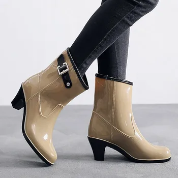 Femei Cizme de Ploaie Doamnelor Cizme de Iarna Stil Punk Mijlocul Cizme de Zapada pentru Femei Non-Alunecare de Ploaie Cizme cu Toc Înalt Pantofi de Apă Botas Mujer