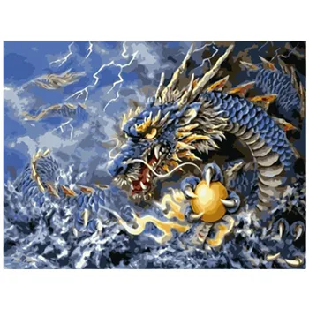 Pictura De Numere DIY Dropshipping 40x50 60x75cm Flying dragon de mare joc șirag de mărgele de Animale Panza de Nunta de Decorare Arta de imagine Cadou
