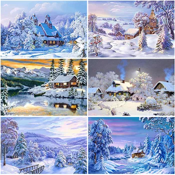 5D DIY Diamant Pictura de Zăpadă Frumos Peisaj de Iarna Diamant Broderie Plină Pătrat Rotund Burghiu Stras Arta Mozaic Imagine
