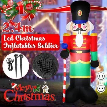 240cm Aer Gonflabile Statuie de Crăciun în aer liber, Grădină Gonflabile spargatorul de Nuci Soldat LED Lumina de Noapte de Crăciun, Baloane Xmas Decor