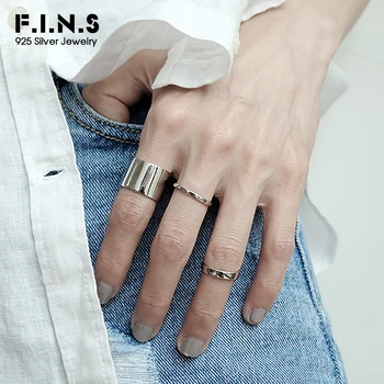 F. I. N. S Classic S925 Argint Lat de Deget Inelul Minimalist Bijuterii Punk Mat Neted Argint 925 Inele Deschise pentru Femei Barbati