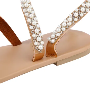 Noua Moda Femei Sandale Plate Sandale de Vara Cristal Pearl fără toc Casual Sexy Pantofi de Vară pentru Femei Sandale Женская обувь