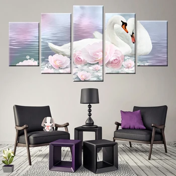 Modular 5 piesa white swan canvas wall art poster decorativ modern, dormitor, camera de zi acasa art decor