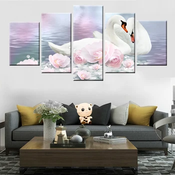 Modular 5 piesa white swan canvas wall art poster decorativ modern, dormitor, camera de zi acasa art decor
