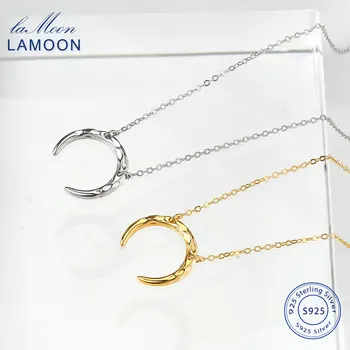 LAMOON 925 Sterling de Argint Colier Pentru Femei Cravată Colier Semiluna Pandantiv Aur Galben de Culoare Moda Bijuterii LMNL018
