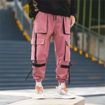 Toamna Barbati Pantaloni de Poliester de inalta calitate Hip Hop pantaloni Casual Multi-buzunar Ciucure Teen moda Vrac cargo pantaloni pentru Bărbați