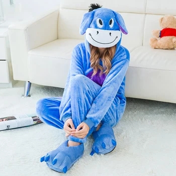 Iarna onesie femei desene animate trusou de copii de origine animală dintr-o bucata pijama albastru haine sleepwear copil cosplay petrecere kigurumi adulto