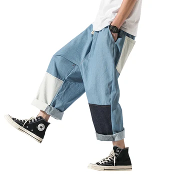 Moda Japoneză Streetwear Plus Dimensiune Mozaic Blugi Hip Hop Supradimensionate Direct Pantaloni De Marfă Harajuku Pantaloni Din Denim Bărbați Îmbrăcăminte