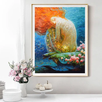 Decor pentru Acasă Fantezie Vintage Sirena Pictura in Ulei Tablou Imprimat Pe Panza Pentru Camera De zi Camera de zi Podoabă de Artă