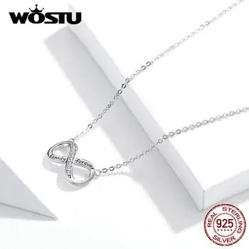 WOSTU Real Argint 925 Infinită Dragoste Pandantiv Coliere pentru Totdeauna Familia Cross Design de Link-ul Lanț Pentru Femei Bijuterii FIN352