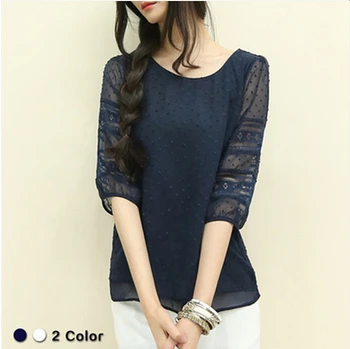 Femei Coreea Moda Bluze Maneca Jumătate Blusas Sifon Tricouri Cusaturi Dantelă Plus Dimensiune bluza S-5XL