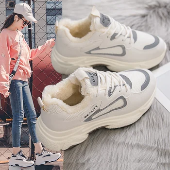 Femei Adidași De Moda Vulcanizat Pantofi Cu Blană De Zăpadă Ține De Cald Platforma LaceUp Doamnelor Plat Casual, Încălțăminte Confort Sapato Feminino