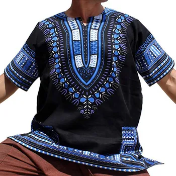 Vara Barbati tricou Vintage African Print cu Maneci Scurte, Buzunare O Gât Topuri Tricou camiseta masculina 2020 tee-tricou Barbati haine