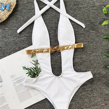 JCSWIM Sexy Solid Halter Bikini Mujer 2020-O singură Bucată de Costume de baie Femei Cu Centură de Vară Bandaj Brazilian costum de Baie Feminin Biquini