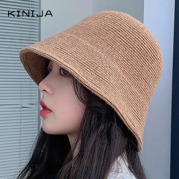 Femei Lână Tricotate Cylind Găleată Pălărie De Moda Coreeană Japoneză Retro Toamna Iarna Bell Capac Bărbați Pescar Pălărie Fată Pălărie Fedora