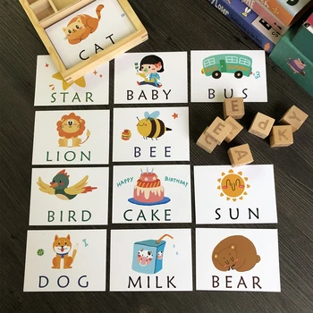 Montessori Învață Limba Engleză Carduri Alfabet Ortografie Cuvinte Jocuri Pentru Copii De Ortografie Cuvânt Bloc Devreme Jucarii Educative