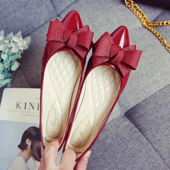 2019 Fluture Nod Pantofi De Piele De Brevet Femei Aluneca Pe Bomboane De Culoare Pantofi Plat Pentru Femei Plus Dimensiune 43 Dulce Doamnelor Pantofi