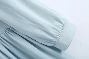 2020 Nou Coreeană De Moda De Îmbrăcăminte Streetswear Casual Rochie Mini Denim Buton Rever Trei Sferturi Solid De Vara Tricou Femei Rochie