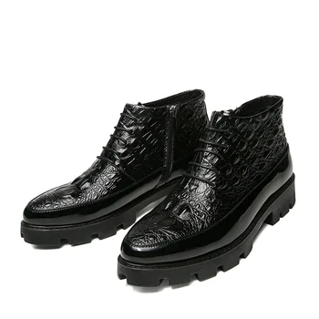 Ectic Iarna Design Steampunk Negru Bărbați Cizme Bocanci Pantofi Din Piele De Crocodil De Dropshipping Gros Talpa