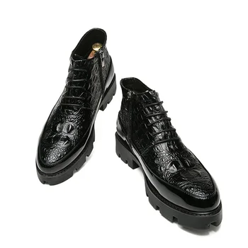 Ectic Iarna Design Steampunk Negru Bărbați Cizme Bocanci Pantofi Din Piele De Crocodil De Dropshipping Gros Talpa