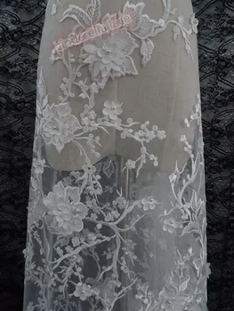 3d flori LJY-51716 New sosire africane brodate dantelă, țesături de înaltă calitate alb dantela tesatura pentru weddding