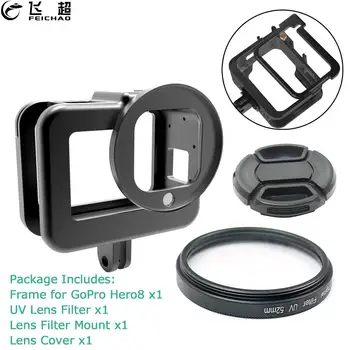 CNC Caz de Protecție pentru GoPro Hero 8 Negru Cadru de Aluminiu Muntele de Cușcă de Hot Shoe + UV Lentile cu Filtru pentru Go Pro 8 Accesorii aparat de Fotografiat