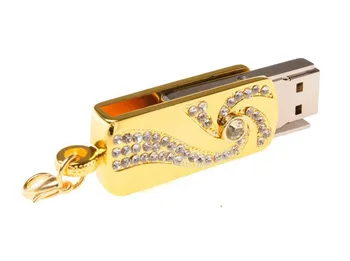 Metal Cristal de Aur din oțel Inoxidabil rotative Cheie Lanț moda USB Flash Drive 8GB 16GB pendrive 32GB pen drive Memory Stick U disc