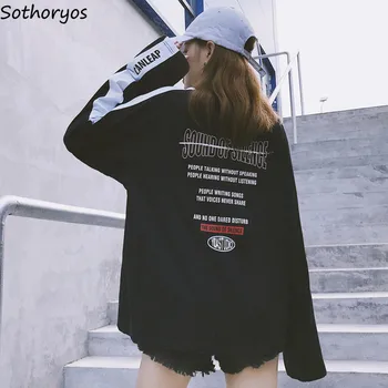 Tricouri Femei Scrisoarea Imprimate Harajuku Liber Casual Hip Hop Student Tricou Simplu la Modă Femei cu Maneci Lungi Tricou Toate-meci