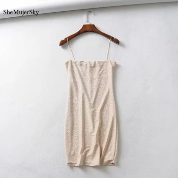 SheMujerSky Skinny Sexy Femei Rochie Mini de Vara Spaghete Curea Sclipici Rochie Sequin Slim Rochii 2019 vestidos