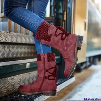 2020 Hot Nou Toamna Iarna Timpurie Pantofi Femei cu Toc Plat Cizme de Moda de Tricotat Mozaic Femei Cizme Femei Glezna Botas
