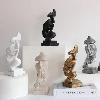 Rășină Sculptura Nordic Decor Acasă Tăcerea Este De Aur Statuia Birou Living Decor De Birou Model Creativ De Artă