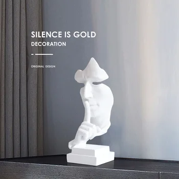 Rășină Sculptura Nordic Decor Acasă Tăcerea Este De Aur Statuia Birou Living Decor De Birou Model Creativ De Artă