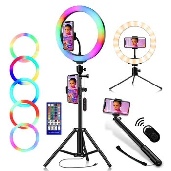 Pline de culoare RGB Led-uri de Lumină Inel de 10 inch de Control de la Distanță Cerc Lampa cu Suport de Telefon si aparat Foto Trepied Suport Pentru înregistrări video Selfie