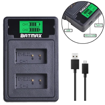 Batmax EN-EL20 EN-EL20A EL20 Baterie+LCD Dual cu Încărcător Tip C Port pentru Nikon Coolpix P1000 Nikon1 J1, J2, J3 Nikon1 AW1