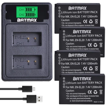 Batmax EN-EL20 EN-EL20A EL20 Baterie+LCD Dual cu Încărcător Tip C Port pentru Nikon Coolpix P1000 Nikon1 J1, J2, J3 Nikon1 AW1